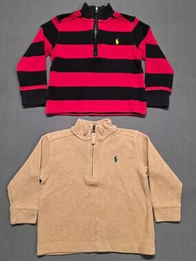 Polo Ralph Lauren Kids 100% Cotton 1/4 Zip Stripe Pony Logo Sweater 2T- Set of 2